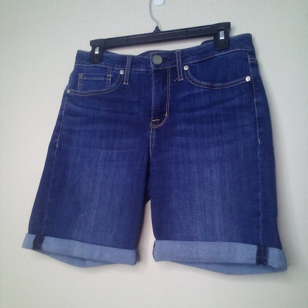 Seven7 Denim Shorts 6 Women Bermuda Roll Hem Blue